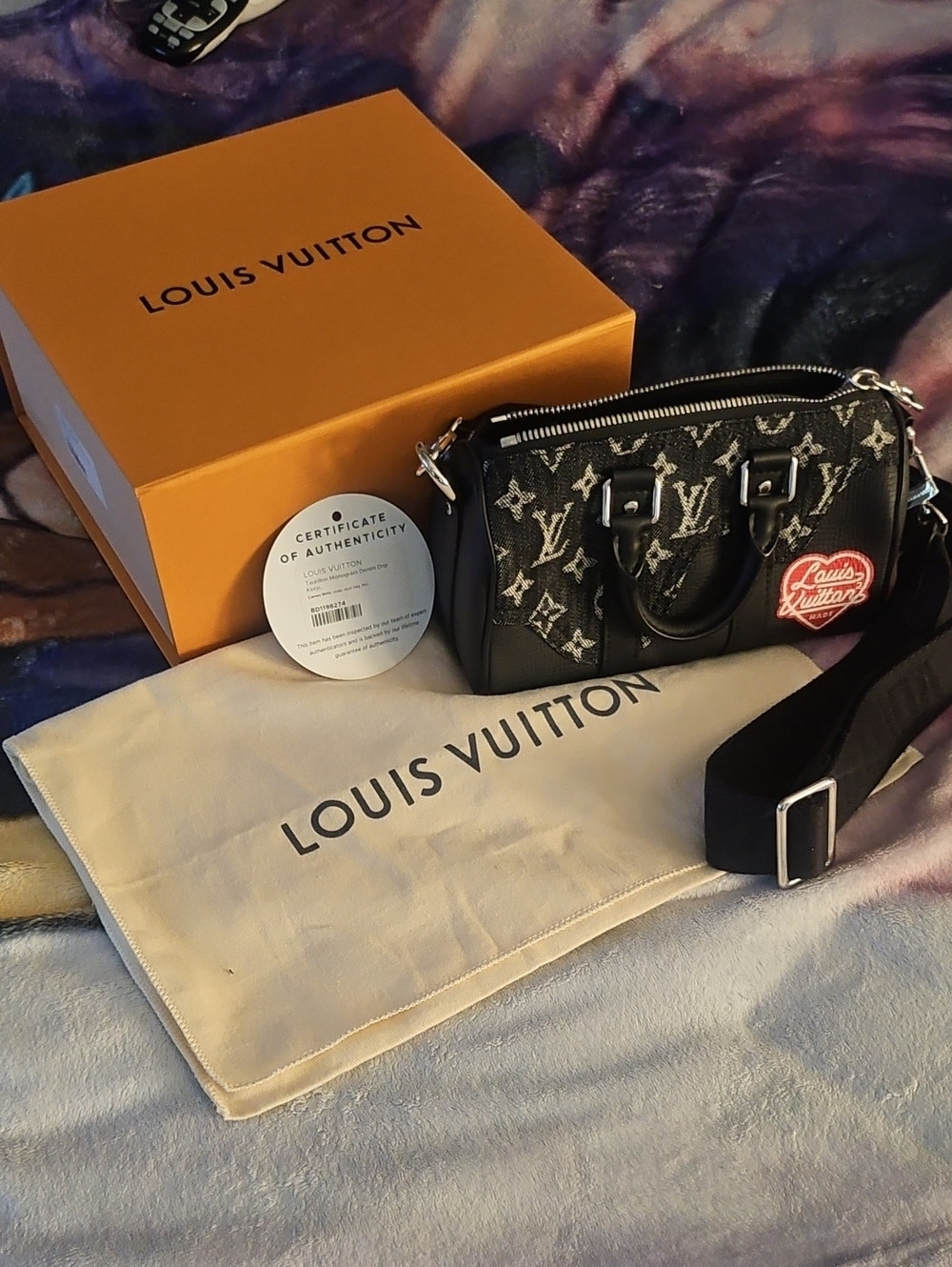 Louis Vuitton Black Monogram Mini Speedy with Red Heart Patch